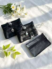 Elegant Rhinestone Multi-Zipper Coin Purse, Large Capacity 4-Layer Zipper Multifunctional Card Holder, Small PU Leather Card Wallet, Portable Mini Wallet, Cash Pouch, Jewelry Bag, Key Holder, Suitable For Back To School Gift, Party Gift, Holiday Gift,Travel Essential - Multicolor - View 4