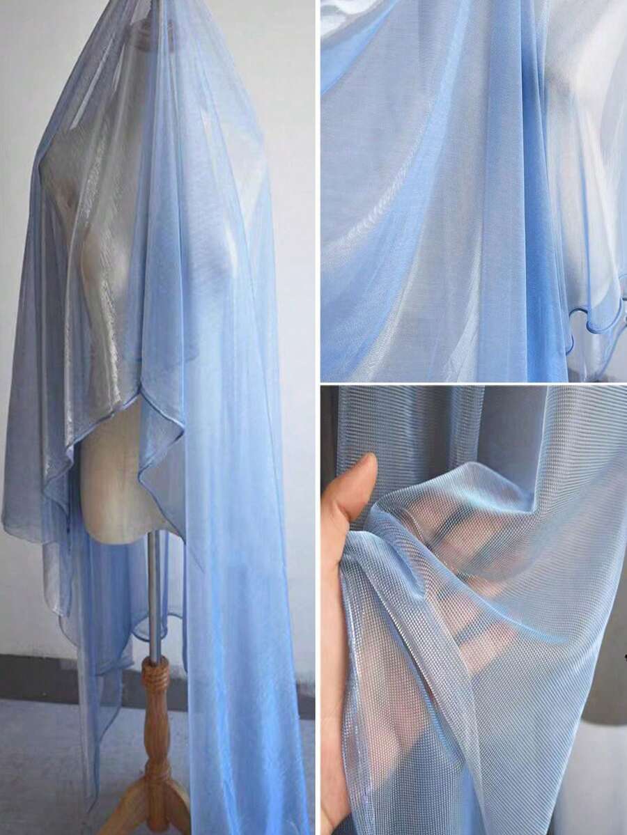 PARTY FABRIC 1件漸層雙色網格布料,雷射紋理透視布料,適用長洋裝、披肩,創意手工布料 - 藍色 - 查看 1