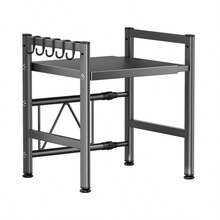 CASEGRACE 1pc Adjustable & Expandable 2-Tier Microwave Rack, Heavy Duty Carbon Steel Kitchen Countertop Storage Rack With Kitchen Utensil Hooks, Space-Saving Kitchen Countertop Appliance Organizer - Multicolor - View 10