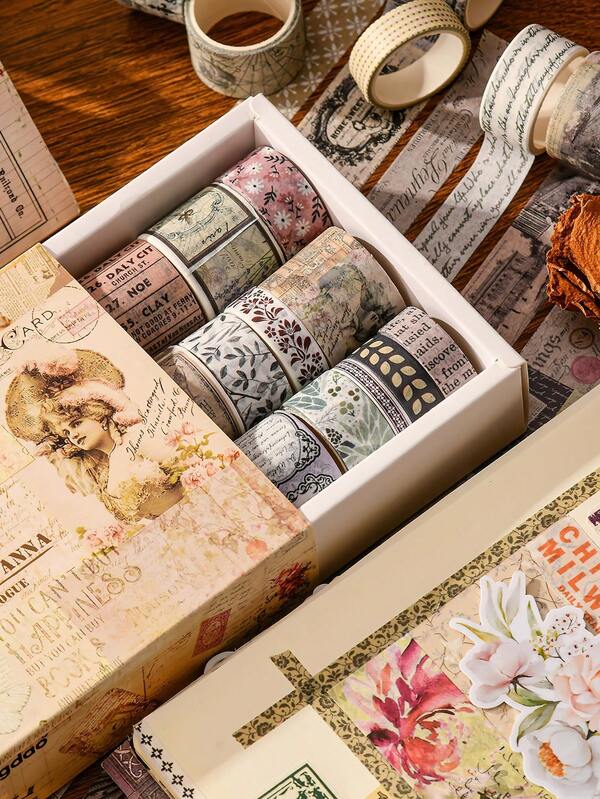 Set 20 Gulungan Pita Washi Vintage, Pita Perekat Kertas Stempel Emas Motif Tanaman dan Bunga Retro Sastra, Stiker Dekorasi untuk Buku Harian, Album, Kerajinan DIY, dan Pembungkus Kado.