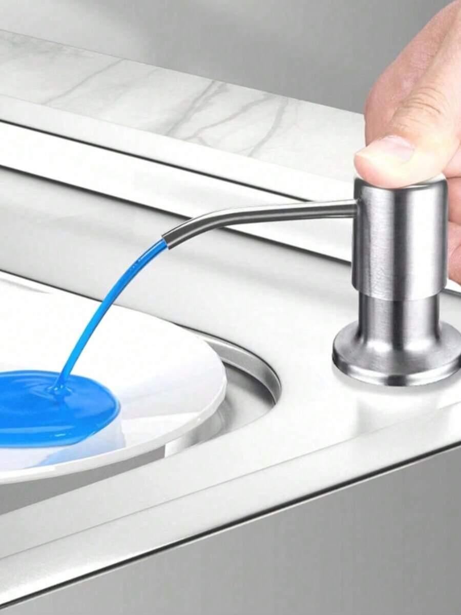 1pc Stainless Steel Built-In Kitchen Sink Soap Dispenser Countertop Pump, Liquid Dish Soap/Hand Cream/Detergent Dispenser, Home Kitchen Sink Cleaning Accessory