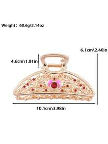 1Pc Floral Rhinestone Metal Hair Claw Clip, Hollow Crystal Strong Hold Hair Accessories For Women Wedding Daily Styling - Gold - View 6