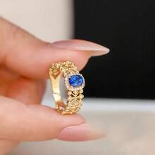 Elegant Hollow Lace 18K Gold Plated Blue Zirconia Inlaid Open Ring For Women - Blue - View 4