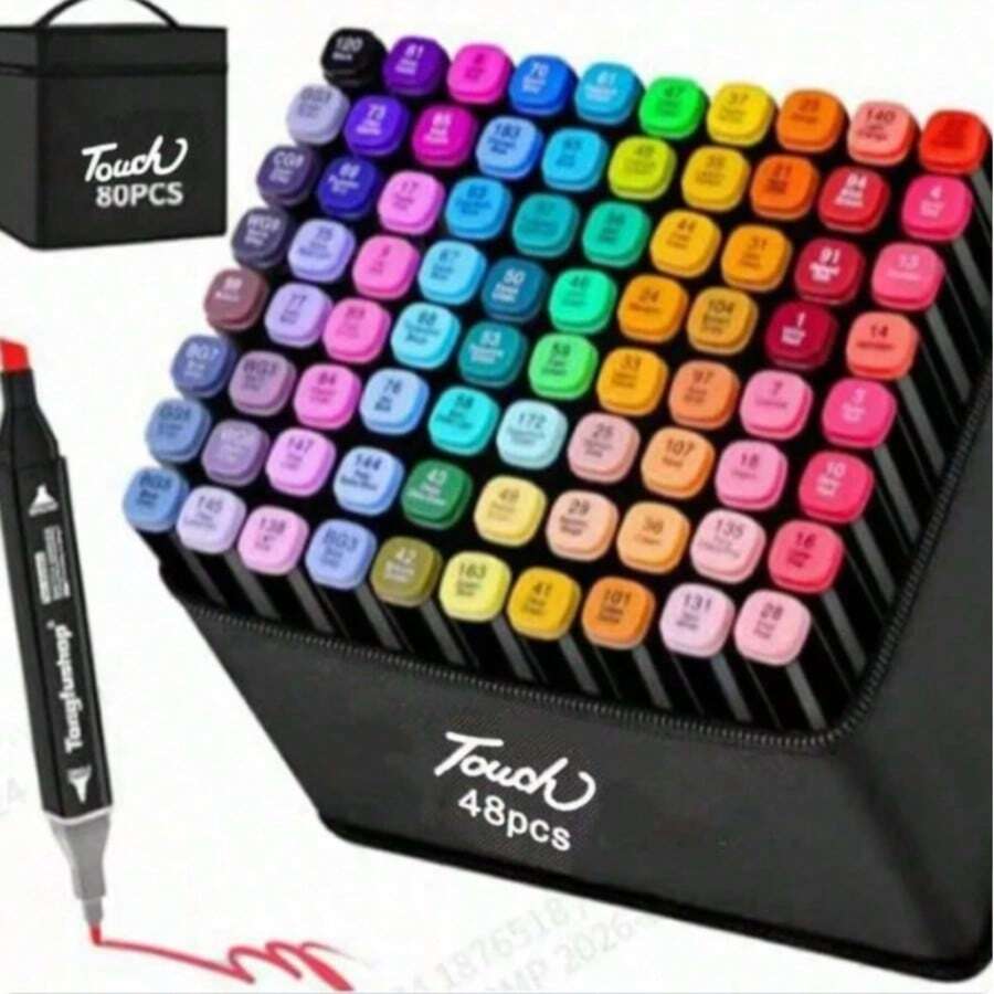 80/60/48/36/24 Color Marker Set, Dual-Tip Chisel And Fine Line Sketching Art Markers, Adult Coloring Book Coloring, Painting, Sketching, Blending And Sketching Art Supplies Set