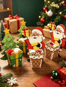 20pcs/Set Christmas Gift Boxes And Greeting Cards - Suitable For Wedding Favors, Baby Shower And Birthday Party. These Gift Boxes Feature Christmas Tree And Santa Claus Designs, Making Them Ideal For Holiday Parties And Bridal Showers. - Multicolor - View 6