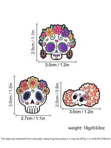 3Pcs Mexican Day Of The Dead Floral Sugar Skull Enamel Pin Latin Folk Cartoon Brooch Holiday Decor Badge - Multicolor - View 3