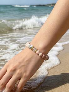 YAUKIA 8mm Elegant Pink Zebra Love Beaded Bracelet,Rhodonite, Money Wealth Luck, Boho Jewelry, Yoga Meditation For Beach Holiday Birthday Party Holiday Gifts - Multicolor - View 4