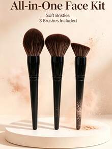 3pcs Large Makeup Brush Set, Soft Fluffy Fiber Bristles With Black Handle, Suitable For Loose Powder, Blush, Contour, Highlighter, Daily Makeup Tool - Multicolor - View 11