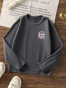 Big Girls Back Print Long Sleeve T-Shirt, Cute Colorful Dumpling Bow Print Soft Casual Autumn Top - Dark Grey - View 4