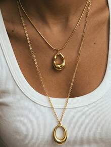 Set Kalung Liontin Tetes Air Geometris Asimetris Minimalis 2 Buah, Cocok untuk Pesta Sehari-hari Wanita, Hadiah Perhiasan - Emas - View 7