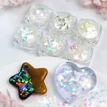 6 Toples Serpihan Selofan Aurora Berkilau, Fragmen Kertas Permen Holografik untuk Kerajinan Kuku Resin DIY - Putih - View 3