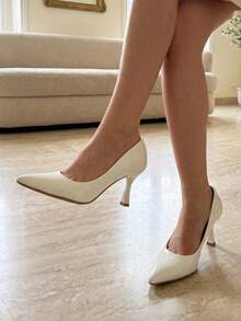 Fashionable & Comfortable High-End Plus Size Pointed Toe High Heel Shoes For Women - Beige - View 2