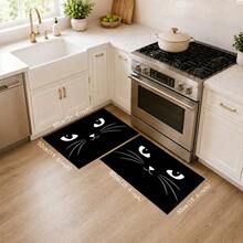 1/2pcs Black And White Cat Pattern Kitchen Mat Door Mat Polyester Absorbent Non-Slip Floor Mat Home Entrance Mat Bathroom Rug Living Room Bedroom Balcony Floor Mat Stain-Resistant Quick-Drying Durable Mat Suitable For Coffee Shop Bar Holiday Party Home Decor Pet Mat - Multicolor - View 13