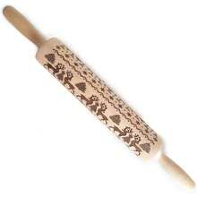 Embossed Wooden Rolling Pin Baking, Deep Engraved Embossing Rolling Pin With Elk Design Baking Embossed Cookies, Cute Kitchen Decor And Adults - Multicolor - View 1