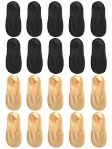 chuanwa（2） 1/5/10 Pairs Women's Socks Summer Thin Invisible Boat Socks Breathable Soft Comfortable Ice Silk Silicone Anti Slip Solid Color Minimalist Shallow Socks - Multicolor - View 15