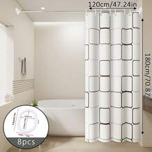 1pc Large Grid Pattern Shower Curtain, Minimalist & Elegant, Bathroom Wet/Dry Separation Helper, Partition & Privacy Screen, Easy Installation - Large Square - View 12