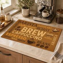 1pc Vintage Coffee English Text Pattern Diatomaceous Earth Kitchen Drain Mat, Quick-Drying Non-Slip Coffee Machine Mat And Dish Drying Pad, Suitable For Kitchen Countertop And Holiday Home Decor - Multicolor - View 4