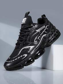 Lightweight Men's Casual Versatile Sports Shoes - Comfortable & Breathable With Shock Absorption, Suitable For Outdoor Activities - Black - View 2