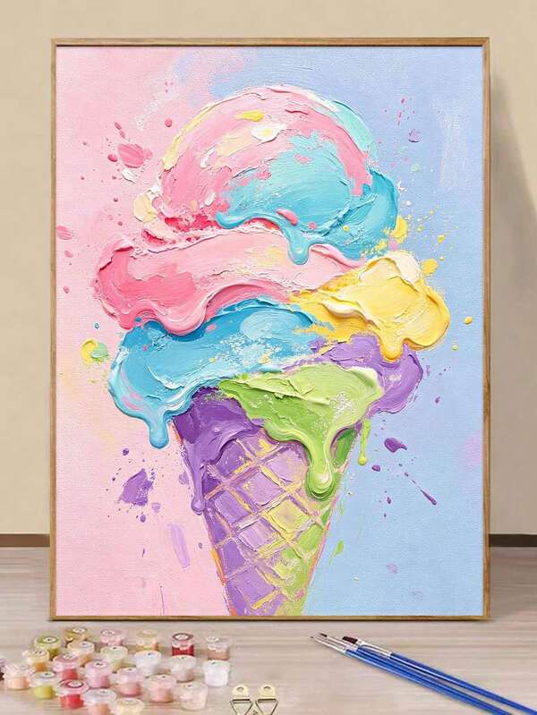 1 Set Digital Painting Kit, Suitable For Beginners, Ice Cream Coloring Set - Adult Beginner Set, Birthday Gift, Anniversary Gift, Holiday Gift, Home Decor