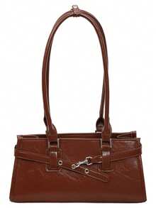 Bolso de hombro tipo baguette largo con hebilla de metal con cordones, bolso de mano minimalista para ir al trabajo - Multicolor - Ver 13