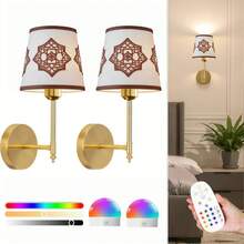 Lampu Dinding Bertenaga Baterai: Set 2pcs/1pc Lampu Dinding Nirkabel dengan Bohlam 2000mAh yang Dapat Diredupkan dan Remote Control untuk Kamar Tidur - Lampu Dinding Isi Ulang 15 Warna Emas, Cocok untuk Kamar Tidur, Ruang Tamu, dan Lorong - Tiga warna + 12 RGB - View 14