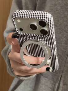 Ins Korean Style Fashion Classic Black & White Plaid Rotating Stand Phone Case For IPhone 17, 17 Pro, 17 Pro Max, 16, 16 Pro Max, 14, 18, 18 Pro Max, Half-Cover Protective Shell - Multicolor - View 4