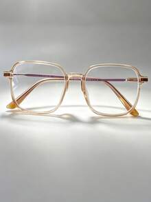 1pc Women's Geometric Metal Frame Fashion Glasses, Suitable For Women's Travel Accessories, Elegant Sun Protection Beach Accessories, Women's Beach Vacation - Brown - View 3