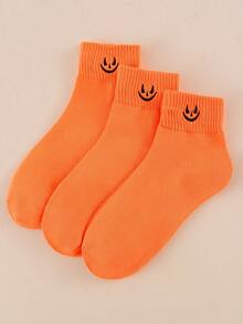 1/3 Pairs Unisex Halloween Orange Embroidered Devil Cartoon High Elasticity Mid-Calf Socks, Suitable For Daily Wear, Party Accessories, All Seasons - Orange - View 4