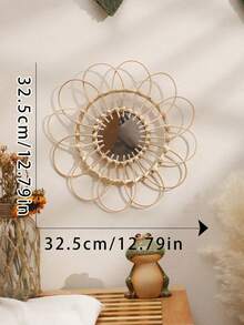 1Pc/2pcs Boho Handwoven Rattan Sunflower Round Wall Mirror,Rattan Woven Bamboo Glass Wall Mirror,Easy Install All Season,Floral Rattan Bathroom Vanity Mirror,Perfect Birthday Christmas & Mother's Day Gift-For Home Decor,Bedroom Decor,Wall Decor - Multicolor - View 13