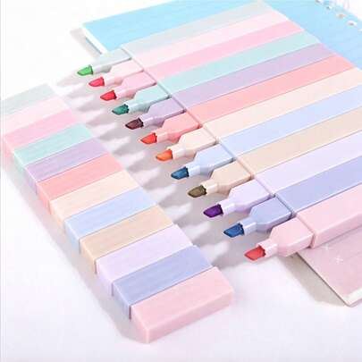 12/1pc Macaron Color Highlighter Set, Soft Oblique Tip Large Capacity Non-Bleeding Fluorescent Marker, Smooth Ink Flow For Key Point Marking, Suitable For Planner, Notes, Doodling, Student Back To School Stationery, Office Supplies