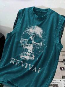 Men's Washed "Hell Messenger" Distressed Crew Neck Tank Top - Navy Blue - View 1