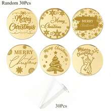 10Pcs/20Pcs/60Pcs/Set Gold Mirror Acrylic Christmas Cupcake Toppers Merry Christmas Round Cake Disc Tags Xmas Holiday Dessert Decorations - Multicolor - View 7