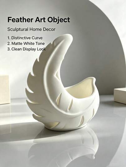 1pc Multifunctional Storage Display Tray, Curved Feather Shaped Decorative Bowl, Matte Flocked Resin Craft Ornament, Minimalist Aesthetic Desktop Decor, Jewelry Key Small Item Storage Dish, Luxury Bohemian Home Decor, Suitable For Bedroom Nightstand, Living Room Coffee Table, Entryway Console Table, Bathroom Vanity, Wedding Favor, Apartment Dorm Desktop Decoration, Textured Feather Sculpture Home Decor Tray, Modern Minimalist Solid Color Desktop Organizer Ornament