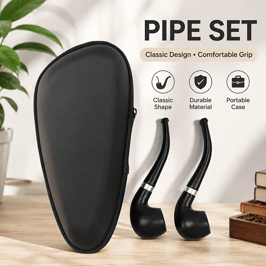 Set Silky Solid Color Pipe Set, Lightweight And Portable, Comes With A Storage Box For Easy Carrying, Suitable For Tobacco Use - Set: 2 Pipes + 1 Storage Box - View 1