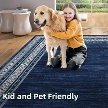 Techigher Modern Washable Area Rug - Non Slip Geometric Bordered Living Room Carpet, Foldable Thin Low Pile Floor Cover For Bedroom, Kitchen, Dining Room - Blue - View 4