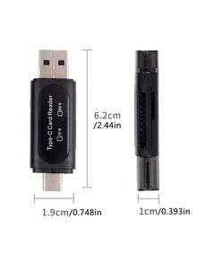 USB-A & Type-C 二合一雙卡槽讀卡機，輕薄塑膠便攜迷你 TF SD 卡轉接器，相容手機與筆電，支援 SD/TF/SDHC/SDXC，雙卡不可同時讀取，OTG 記憶卡讀卡機，不含記憶卡 - 黑與白 - 查看 3