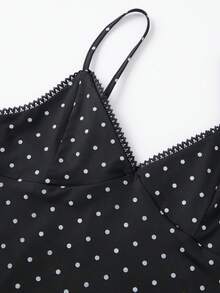 Women Polyester Polka Dot Spaghetti Strap Tank Tops Y2K Fairycore Lace Trim Corset Camisole V Neck Slim Cami Tops Cute Crop Tops Summer Going Out Top - 黑色 - 查看 6