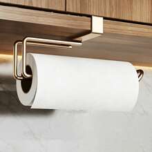 1pc Luxury Gold/Black/Silver Clip-On Paper Towel Holder, No-Drill Installation Kitchen Cabinet Hanging Paper Roll Rack, Modern Metal Under-Cabinet Paper Towel Storage Rack, Suitable For Kitchen Countertop - View 2