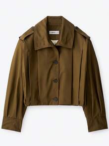 Jaket Kancing Pendek Klasik dengan Kerah Epaulette - Coklat - View 10