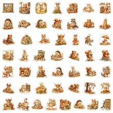50Pcs Cozy Autumn Woodland Animals Reading Stickers Funny Fall Book Love Stickers Aesthetics Scrapbook Stickers Pack Vinyl Waterproof Stickers For Water Bottle,Computer,Laptop,Phone,Luggage,Notebook,Fridge - Multicolor - View 5