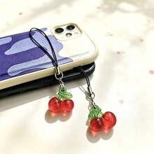 2 buah Gantungan Ponsel Liontin Cherry Transparan - Merah - View 4