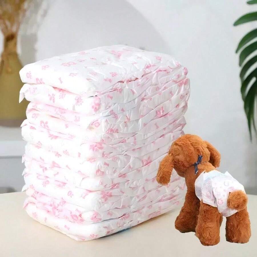 Soft Disposable Pet Dog Diapers, Elastic Waist High Absorbency Leak-Proof Puppy Sanitary Pants With Paw Print Pattern, Suitable For Female Dog Home Training And Travel - Pink - View 1