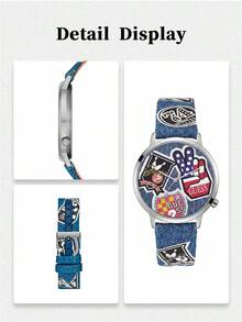 GUESS Casual Analog Wristwatch, Seiko Y121 Quartz Movement, Vintage Denim Fashion Gift Watch For Men & Women, V1004M1 - Silver - View 5