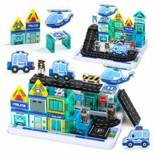 40pcs Portable Police Theme Magnetic Window Stickers Set, STEM Education Magnetic Building Blocks, Creative Road Scene Construction Toy, Suitable For Children 3 Years Old And Above Magnetic Blocks Learning Toy, Holiday And Birthday Gift - Multicolor - View 2