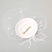 1pc Vintage Elegant Veil Hair Accessory With Feathers And Mesh, Suitable For Bridal Photography And Themed Party Headpiece - A - View 3