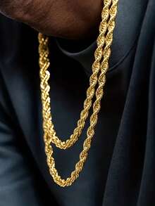 1pc Elegant Chain Necklace Men's Wedding Anniversary Accessory Gift - Gold - View 9
