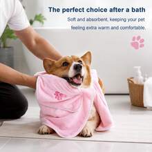 1pc Pet Pocket Absorbent Towel, Thickened Quick-Dry Bath Towel - High Absorbency, Soft Skin-Friendly, Pocket Design, Machine Washable, Hangable Storage - Suitable For Dog And Cat Bathing, Post-Rain Drying, Outdoor Water Play - Multicolor - View 5