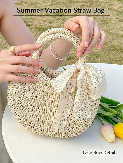 Straw Beach Bag, Beach Necessities,Fashionable Vacation Bag For Summer,Inspired Purse,Travel Bag,Tote Bag,Crossbody Bags For Women,Handbags