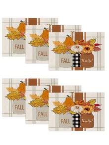 Autumn Harvest Festival Vase Sunflower Maple Leaf Heat-Insulated Placemats, Hello Autumn Thanksgiving Linen Placemats, Dirt-Resistant Placemats, Suitable For Home Dining Room And Restaurant, Table Decor, Home Supplies 4pcs/6pcs/18pcs - Multicolor - View 7