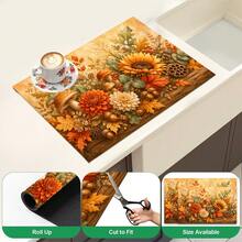 1pc Autumn Floral Harvest Pattern Diatomaceous Earth Kitchen Dish Drying Mat, Fast-Absorbing Quick-Dry Non-Slip Dish Drying Mat & Coffee Machine Mat, Suitable For Kitchen Countertop, Dining Table And Thanksgiving Home Decor - Multicolor - View 5